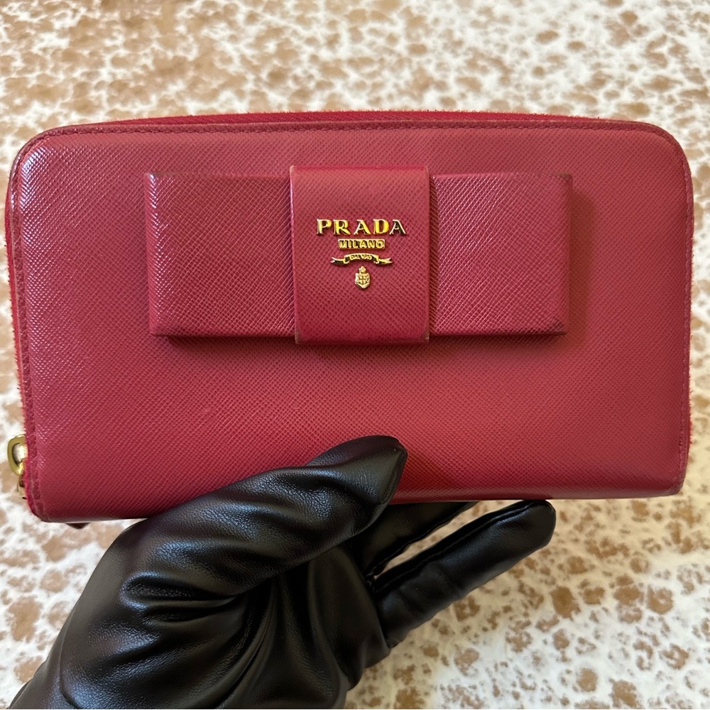 Prada Pink Bow Long Zippy Wallet